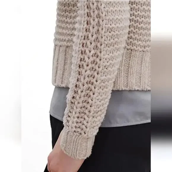 Banana Republic Fisherman Cable Knit Sweater Merino Wool Classic Tan Beige Small - Picture 5 of 14
